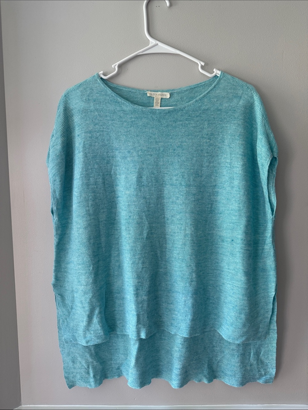 Eileen Fisher Oversized Organic Linen Teal Blue Scoop Neck Lightweight Top